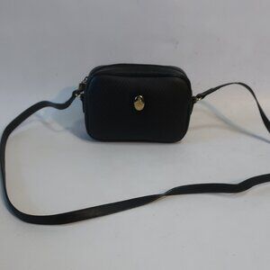 Womens Mark Cross Black Grey Herringbone Coated Canvas Leather Crossbody Handbag